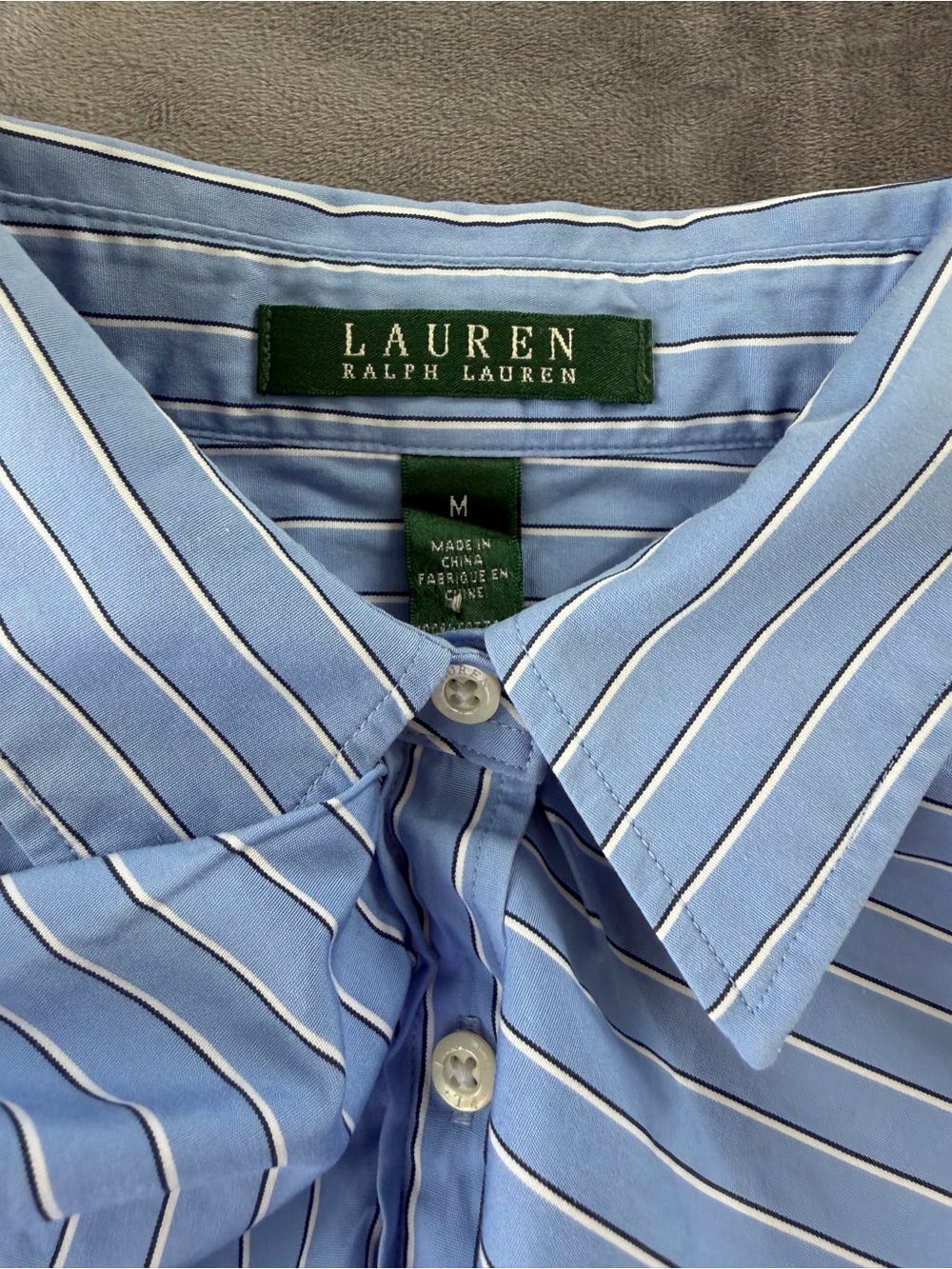 "Lauren Ralph Lauren Blue I& White Striped Blouse with Ruffles." - Picture 5 of 9